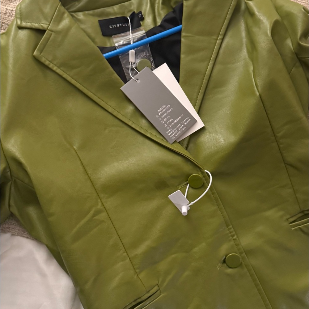 Trendy Olive Leather Jacket for Women